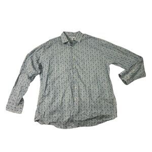 Bar III Mens Slim Fit Bird Print Button Down Shirt White Blue Xl 17-17 1/2 34-35